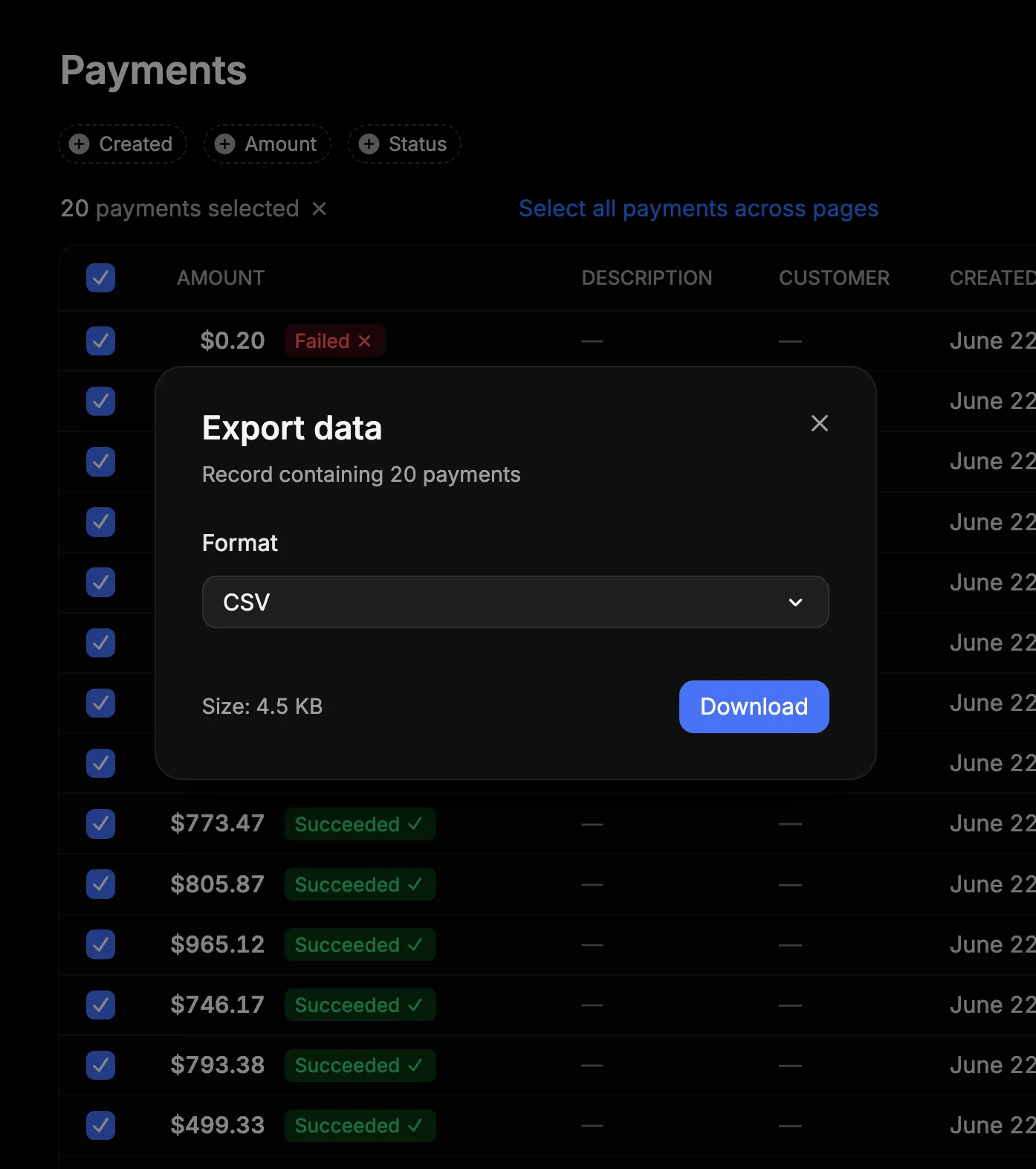 Export data feature