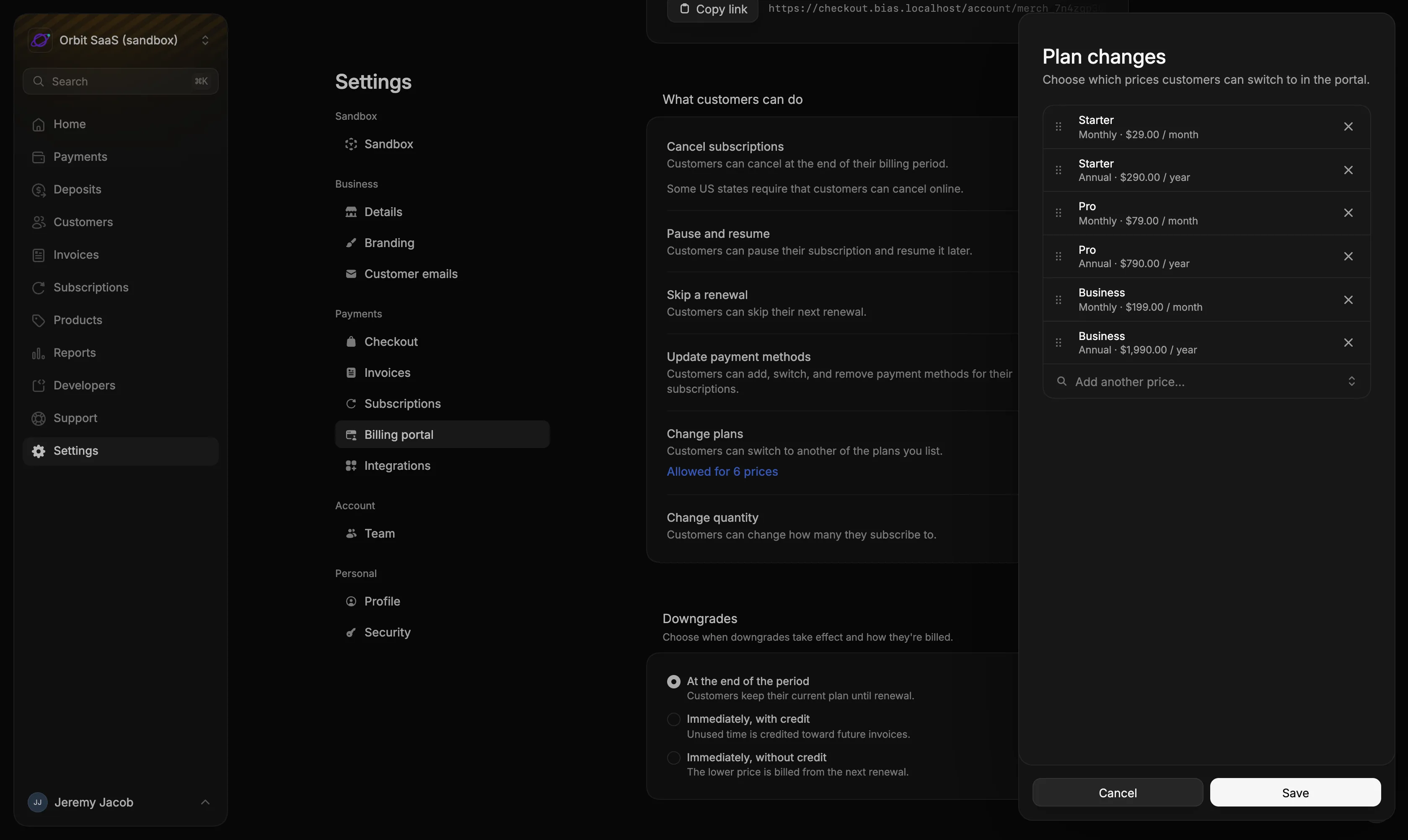 Choosing the prices customers can switch to in the billing portal settings