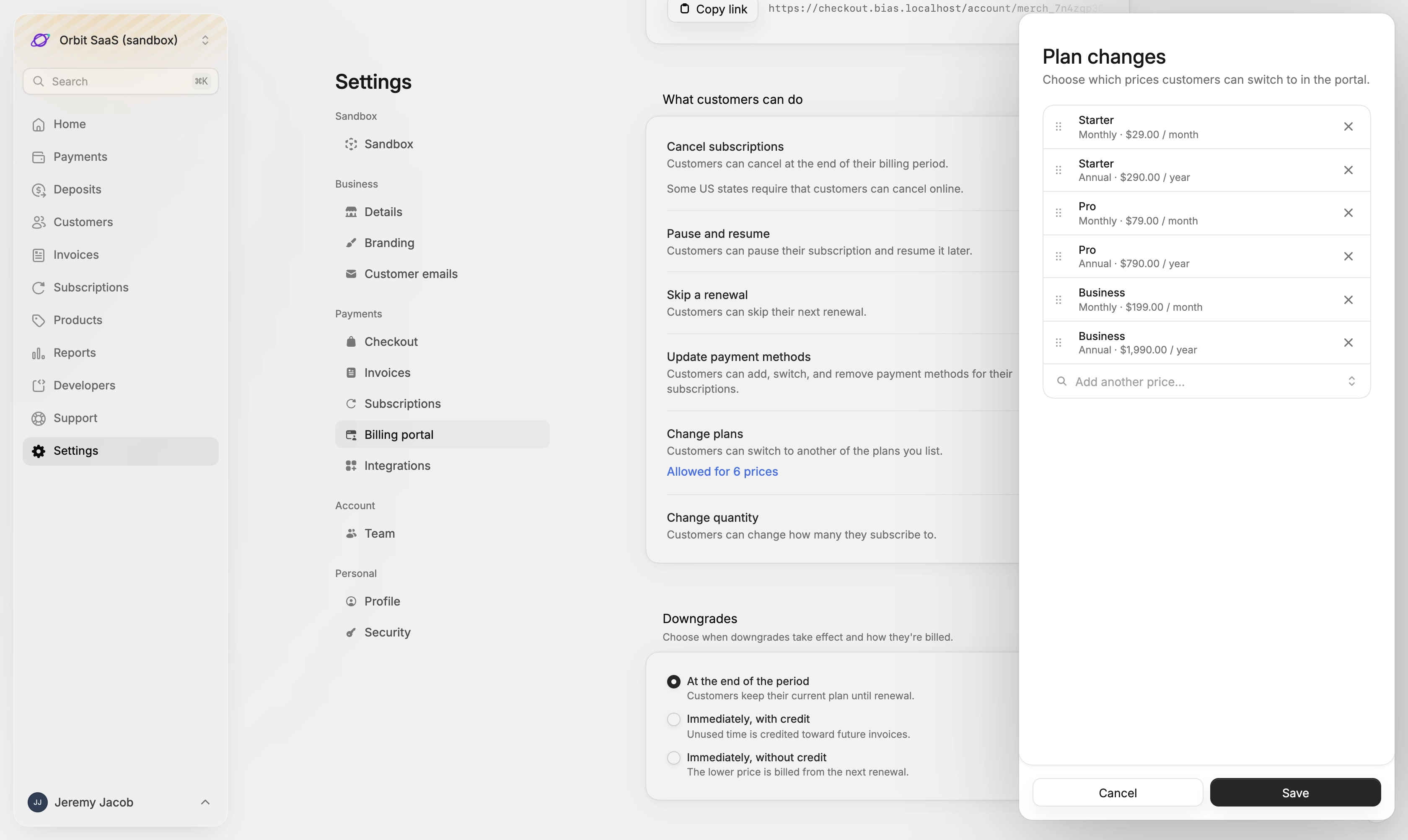 Choosing the prices customers can switch to in the billing portal settings