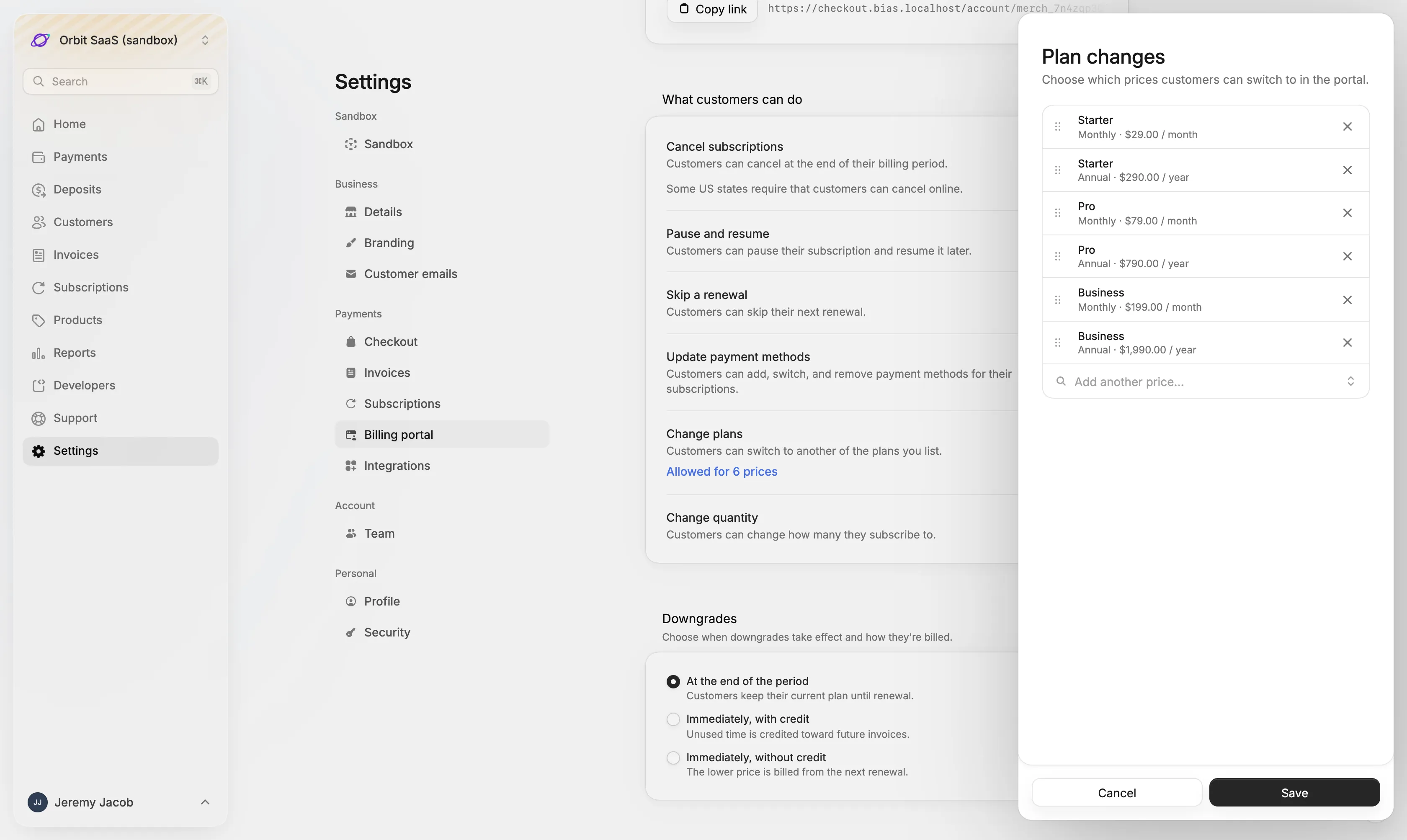 Choosing the prices customers can switch to in the billing portal settings
