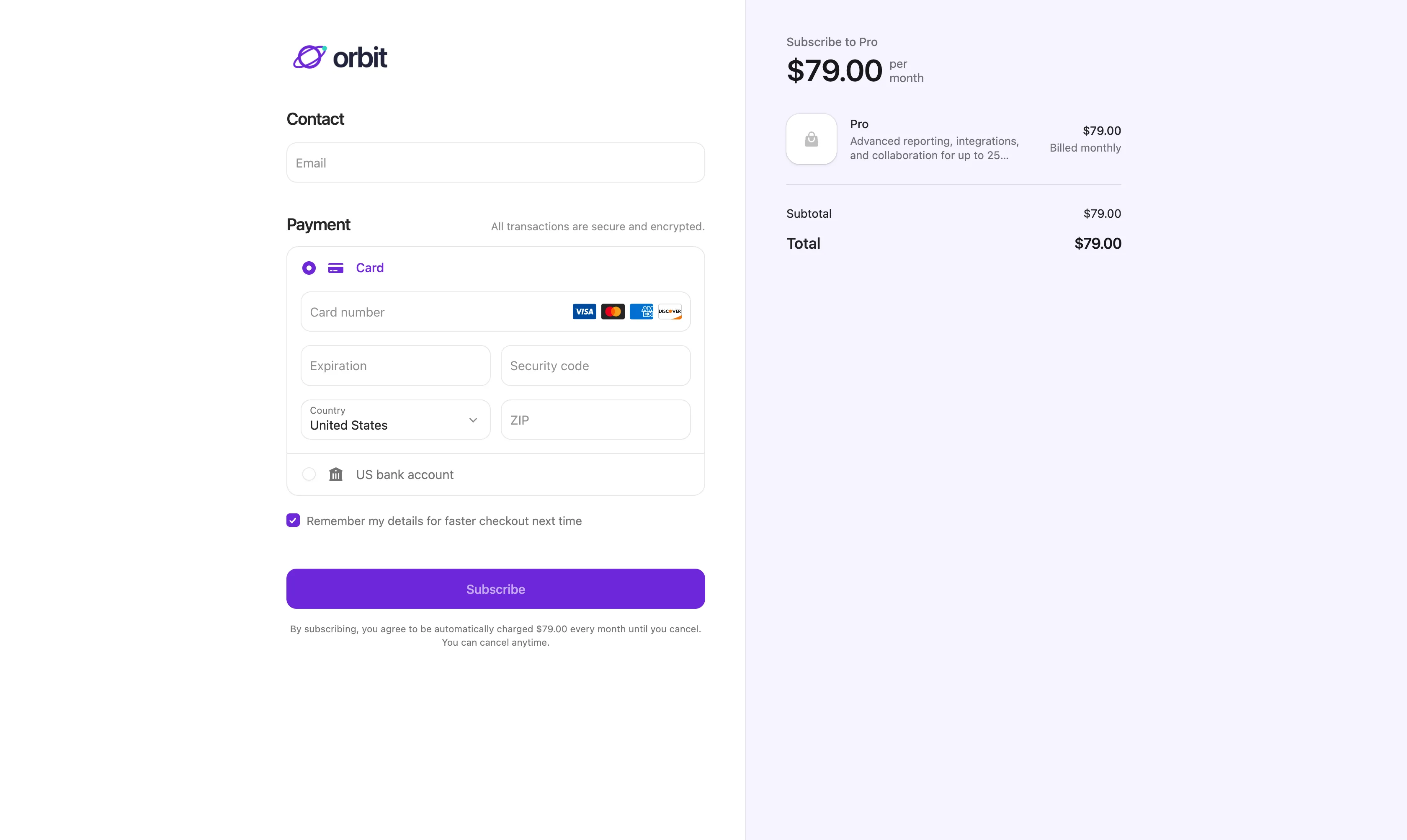 Checkout with the merchant's logo and colors